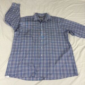 Michael Kors Mens Big Fit Blue Plaid Long Sleeve Button Up Shirt 18